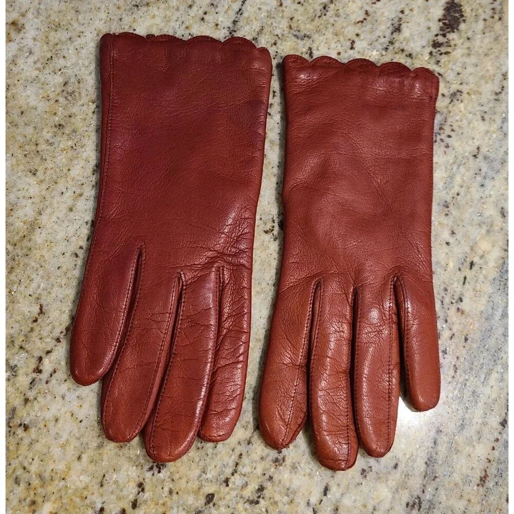 Vintage Size M Red Orange Soft Leather Knit Lined 8.5